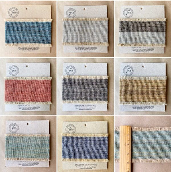 A series of photos showing different types of Navajo Jute 4IN fabric.