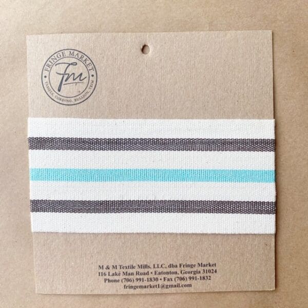 A card with a blue and white stripe on it.