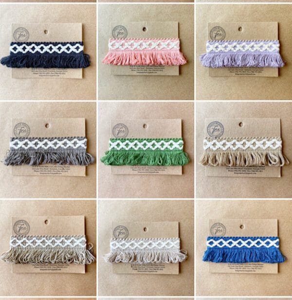 A variety of Loopy Fringe 1.5 IN tassels in different colors.