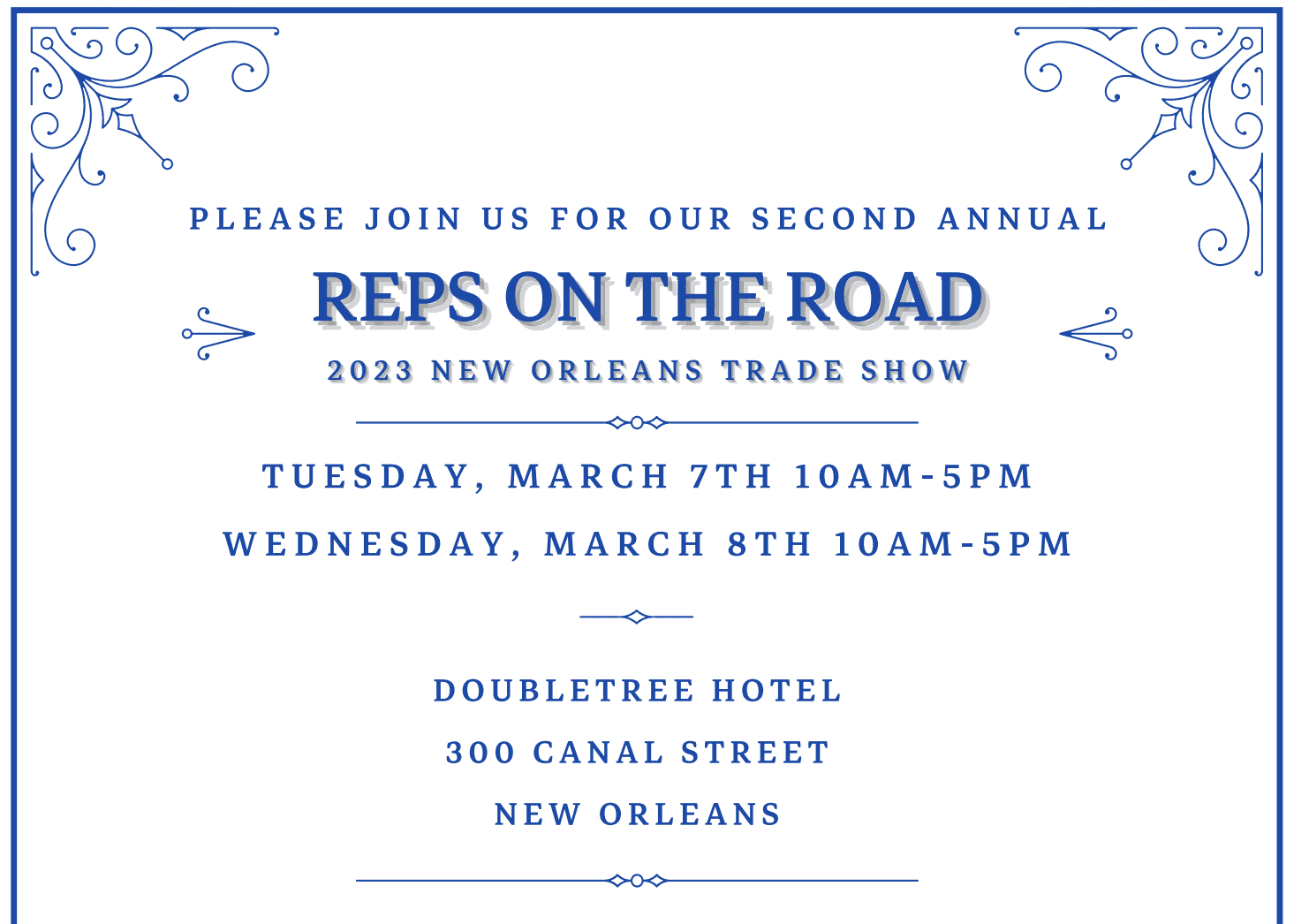 A flyer for the "Reps on the Road" trade show.