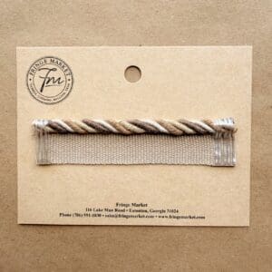 Beige twisted cord trim sample on kraft card